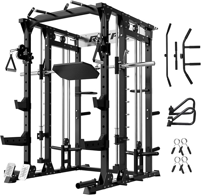RitFit Buffalo Smith Machine, Power cage with LAT-Pull Down System & Cable Crossover System, All-in-One Squat Rack for Home Gym, Power Rack