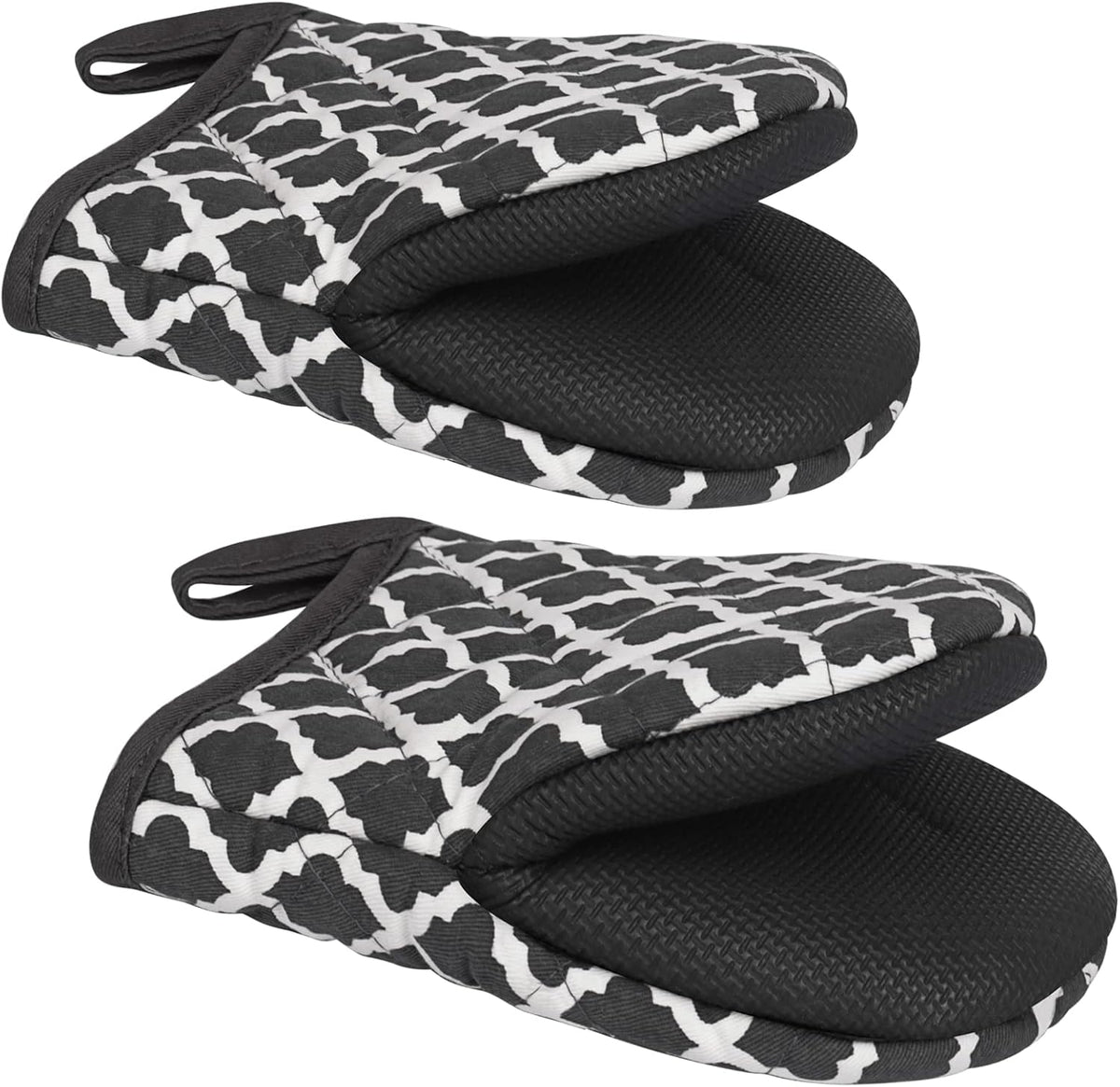 Qulable 1 Pair Short Oven Mitts - Silicone Kitchen Oven Gloves High Heat Resistant 500℉, Mini Oven Mits with Non-Slip Grip Surfaces and Hanging Loop for BBQ, Baking, Cooking and Grilling (Dark Gray)