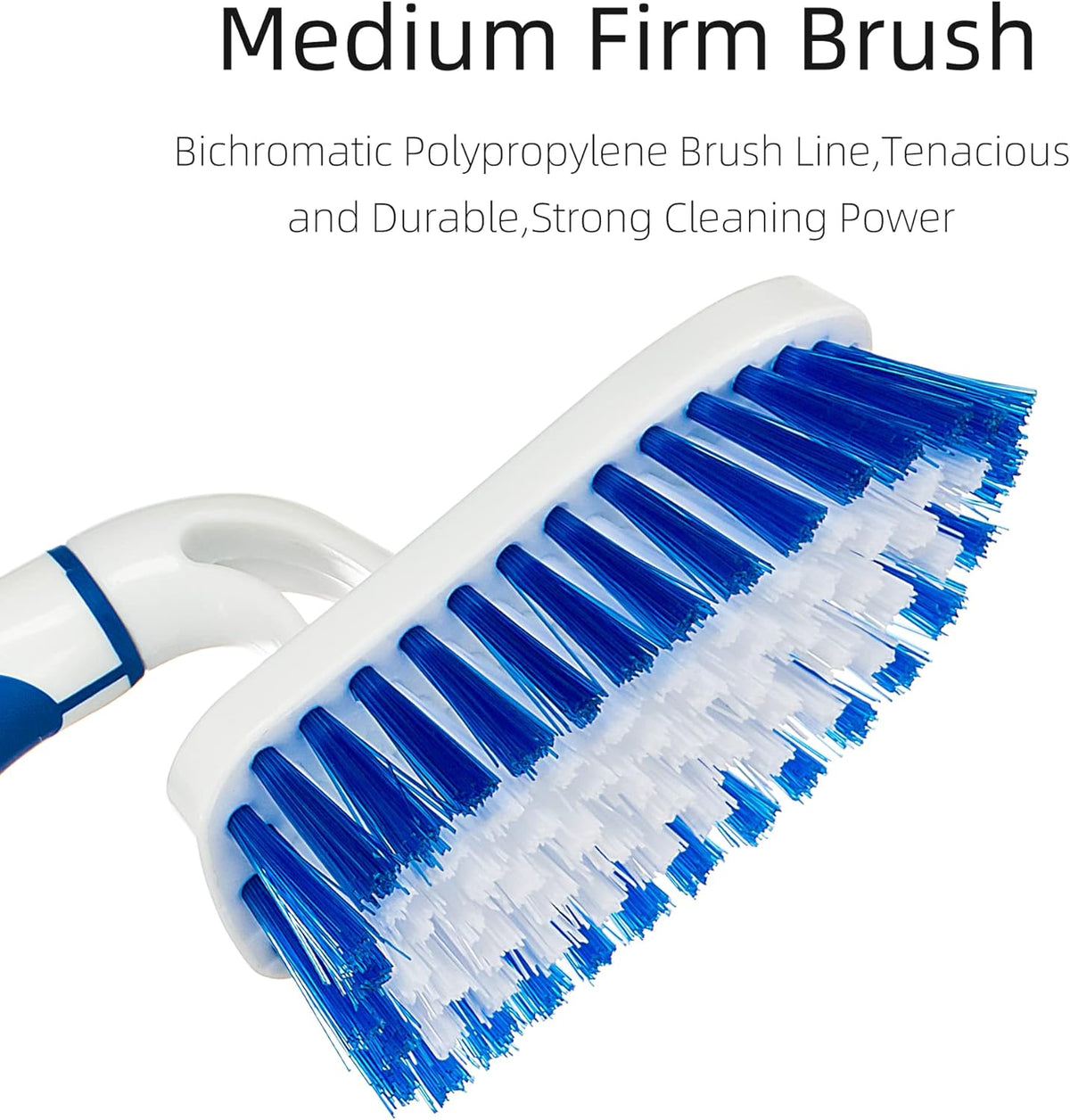 2-Pack Scrub Brush for Cleaning with Long Handle,Medium Firm Brush Bathroom Cleaning Supplies and Bathtub Cleaner and Shower Cleaning Brush,Multi-Scene Use for Kitchen or Carpet Brush,White&Blue