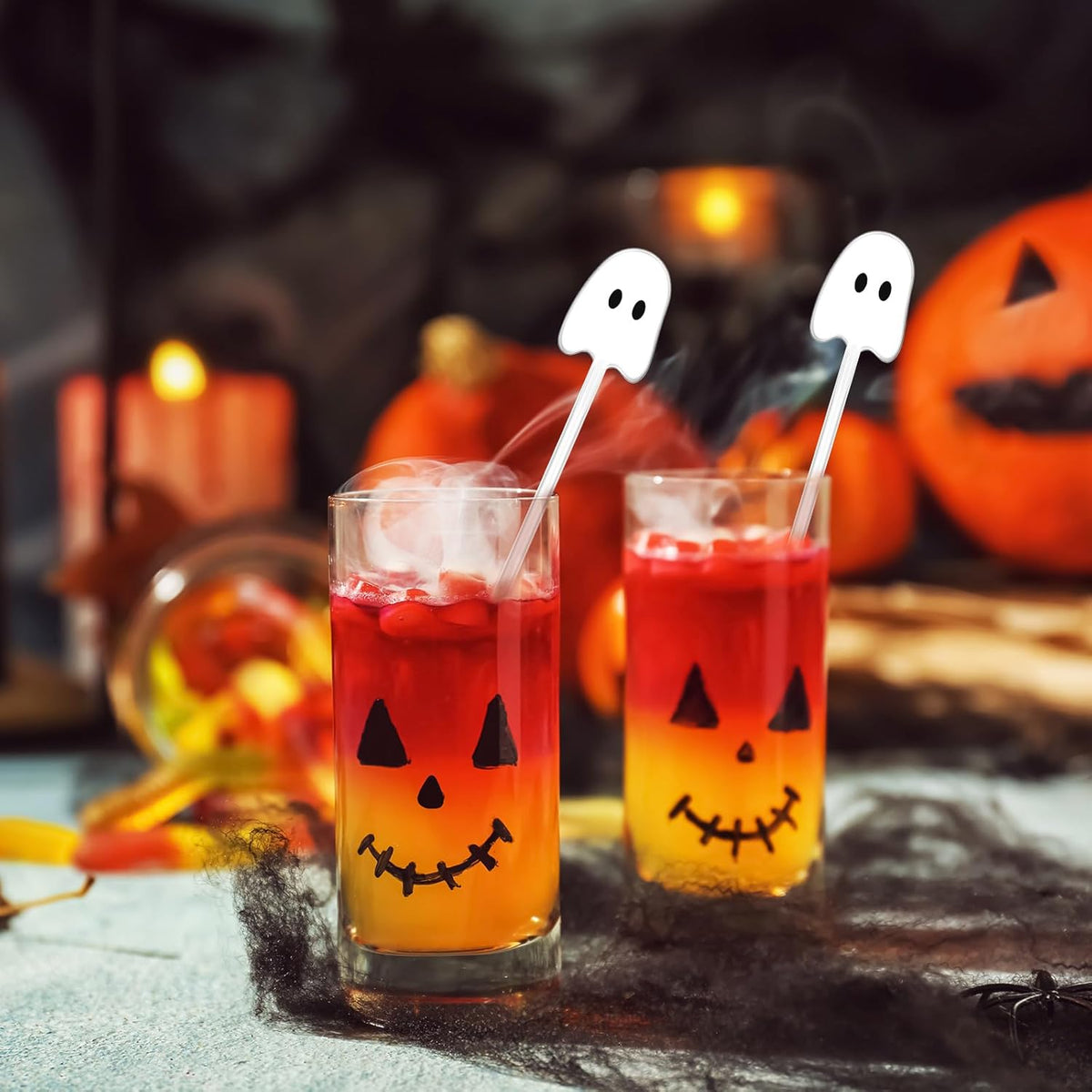 30 Pcs Halloween Swizzle Sticks Plastic Coffee and Cocktail Stirrers Fall Thanksgiving Drink Stirrers Cocktail Mixers for Halloween Fall Autumn Party Tea Coffee Bar Decoration(Ghost)