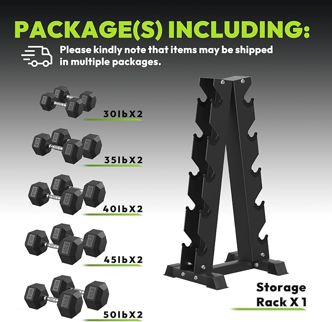 Hex Dumbbell Sets with Rack, 60-550 lb Rubber Encased Exercise & Fitness Dumbbells Set with Rack Option, Hand Weight for Strength Training, Weight Dumbbells