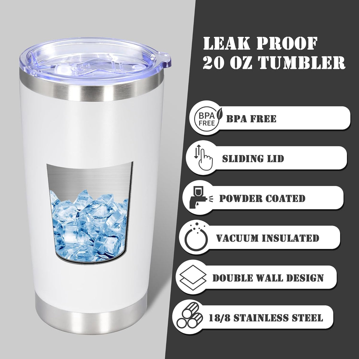 20 oz Tumbler with lid Double Wall Vacuum Insulated Tumblers Stainless Steel Coffee Mug Travel Coffee Tumbler Powder Coated Tumbler Cup Keep Hot&Cold - (White 1 Pack)