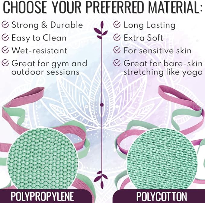 TECEUM Stretching Strap for Yoga & Physical Therapy – 10 Loops – Non-Elastic Leg Stretch Straps for Stretching, Exercising, Pilates, Post-Injury Rehabilitation for All Levels – Men & Women