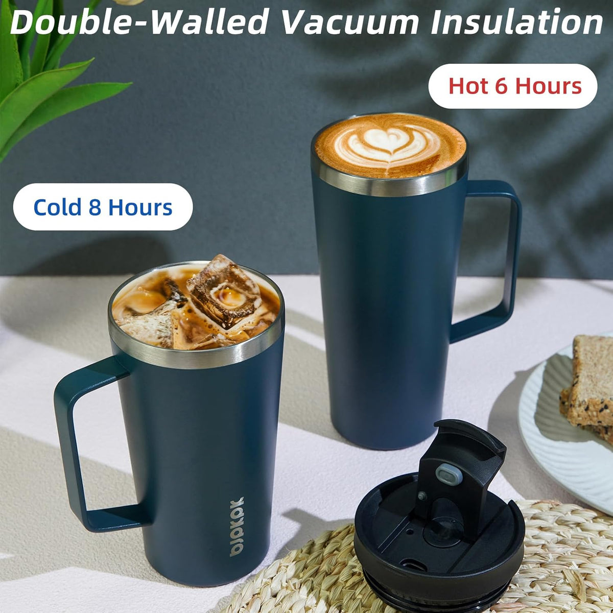 BJPKPK Insulated Tumbler with Handle, 18oz Insulated Tumblers with Lid and Straw, Stainless Steel Metal Water Bottles, Coffee Travel Mugs, Cups, Sea
