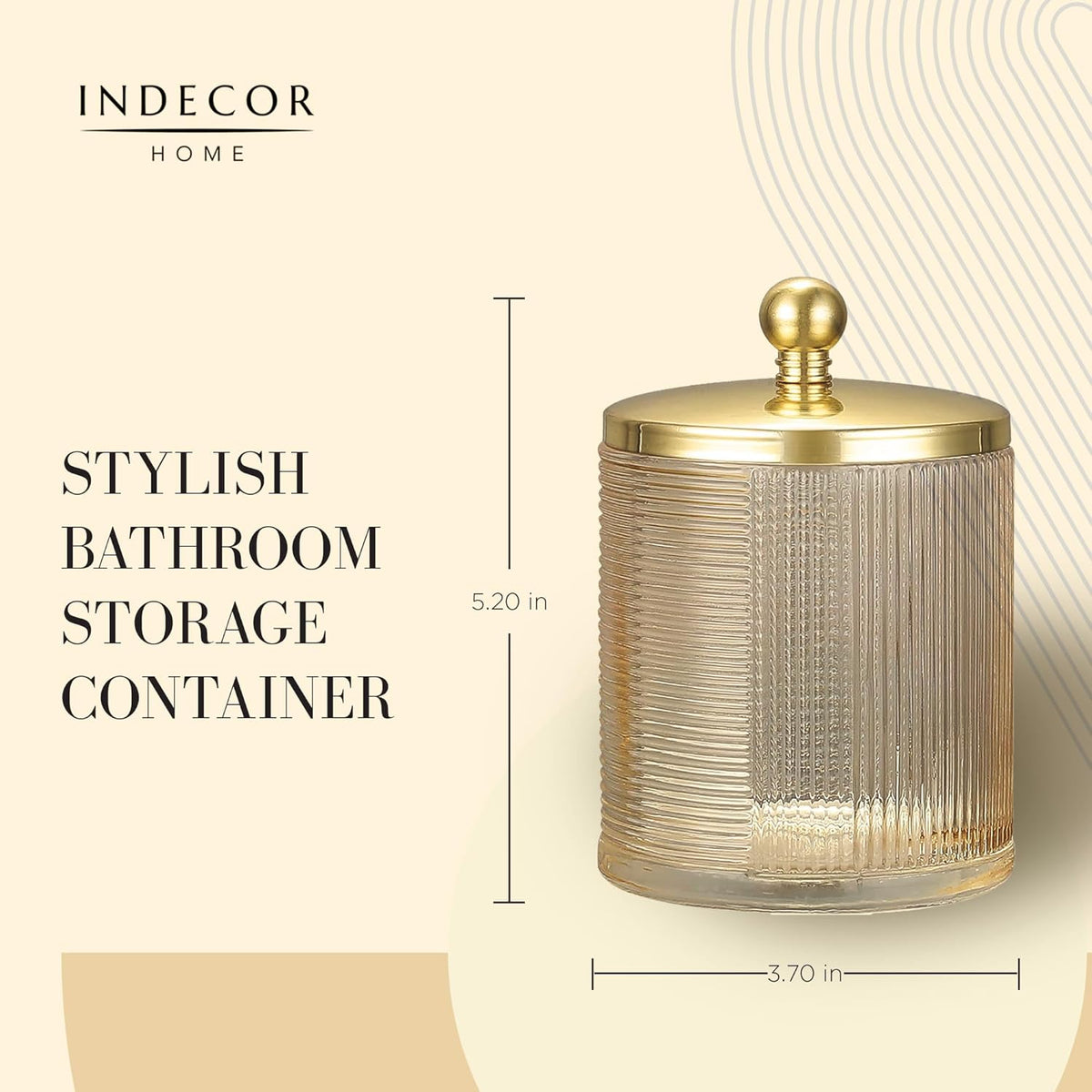 Glass Jar with Metal Lid for Bathroom Organization, Clear Apothecary Jar for Cotton Balls, Q Tips, and Small Accessories, Stylish Bathroom Storage Container Tan, Gold