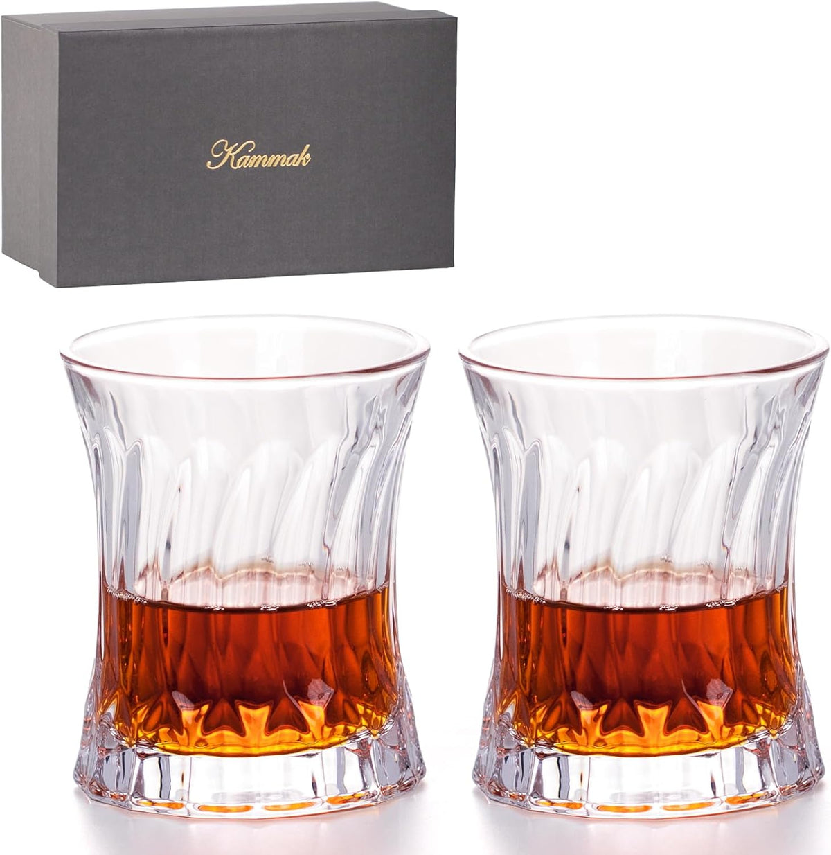 KAMMAK Whiskey Glass 7.75oz Set of 2, Old Fashioned Glass for Scotch, Cocktails, Rum, Shot Glasses Vodka in Bar And Party Gifts for Men, Whisky Lovers, Wedding, Anniversary, Birthday