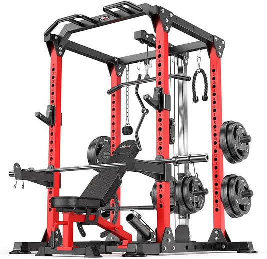 Power Rack Power Cages Multi-Function Squat Rack with Cable Crossover System Selectable More Training Attachment Weight Cage for Garage Home Gym