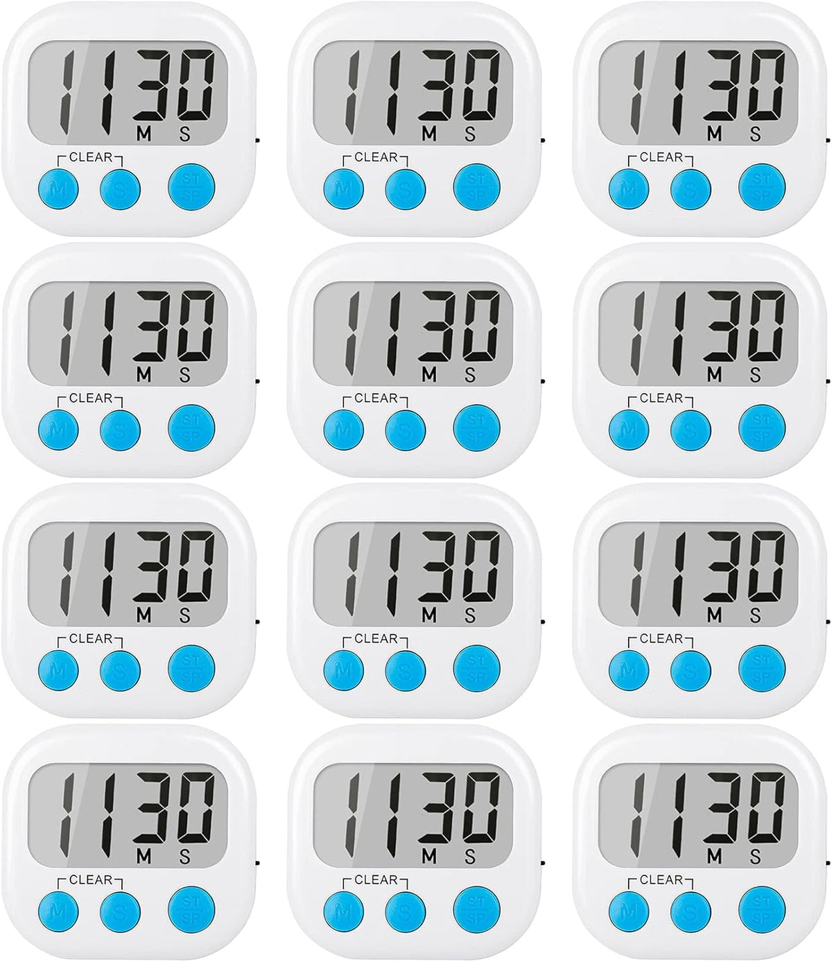 12 Pack Digital Kitchen Timers for Cooking Magnetic Timer for Cooking Loud Alarm White