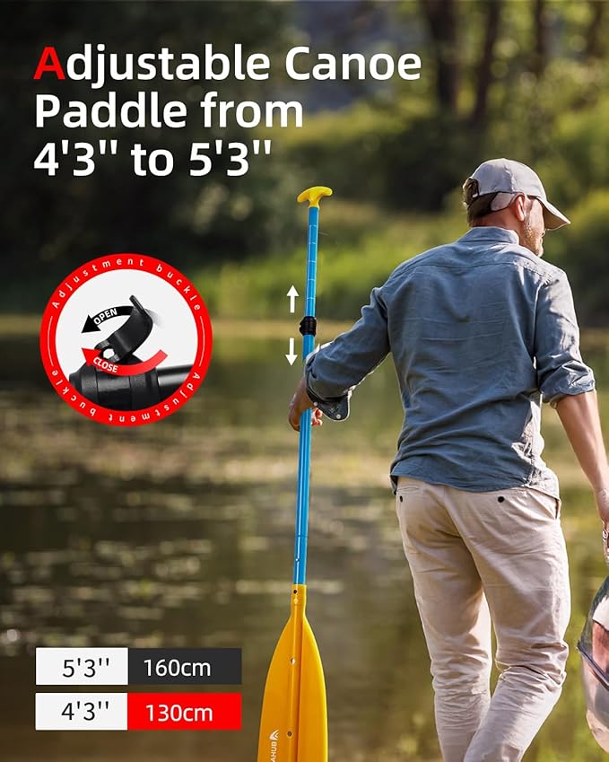 Abahub Adjustable Canoe Paddle Aluminum Shaft, 4'3''-5'3''/130cm-160cm, Floatable Oar for Canoeing Boating Kayaking