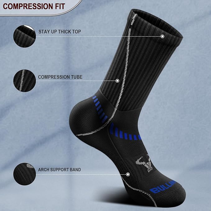 BULLIANT Compression Socks for Men 6Pairs, Athletic Crew Socks Cushioned For Men Sports Running-Arch Support