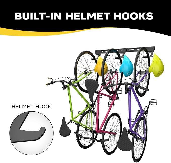 Bike Storage Rack Wall Mount Bike Rack | Steel Bike Mount Wall | Adjustable Bike Hangers for Garage (6 Bike Rack)