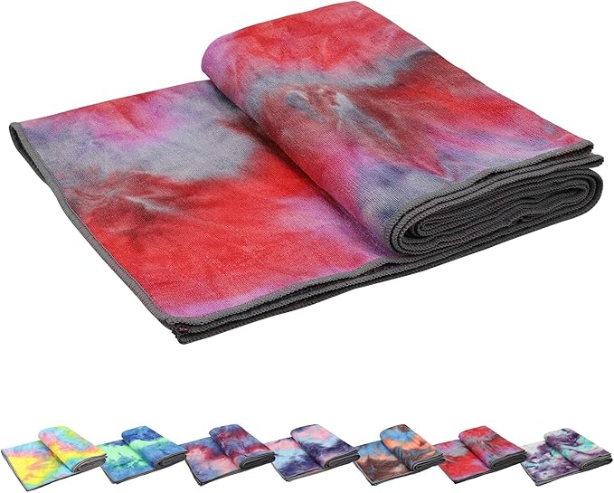 Yoga Towels , Non Slip Hot Yoga Towel Skidless Waffle Texture, 100% Absorbent Odorless Microfiber Yoga Blanket, Standard Sized 24 inchx72 inch Mat Towel (Pink & Red)1