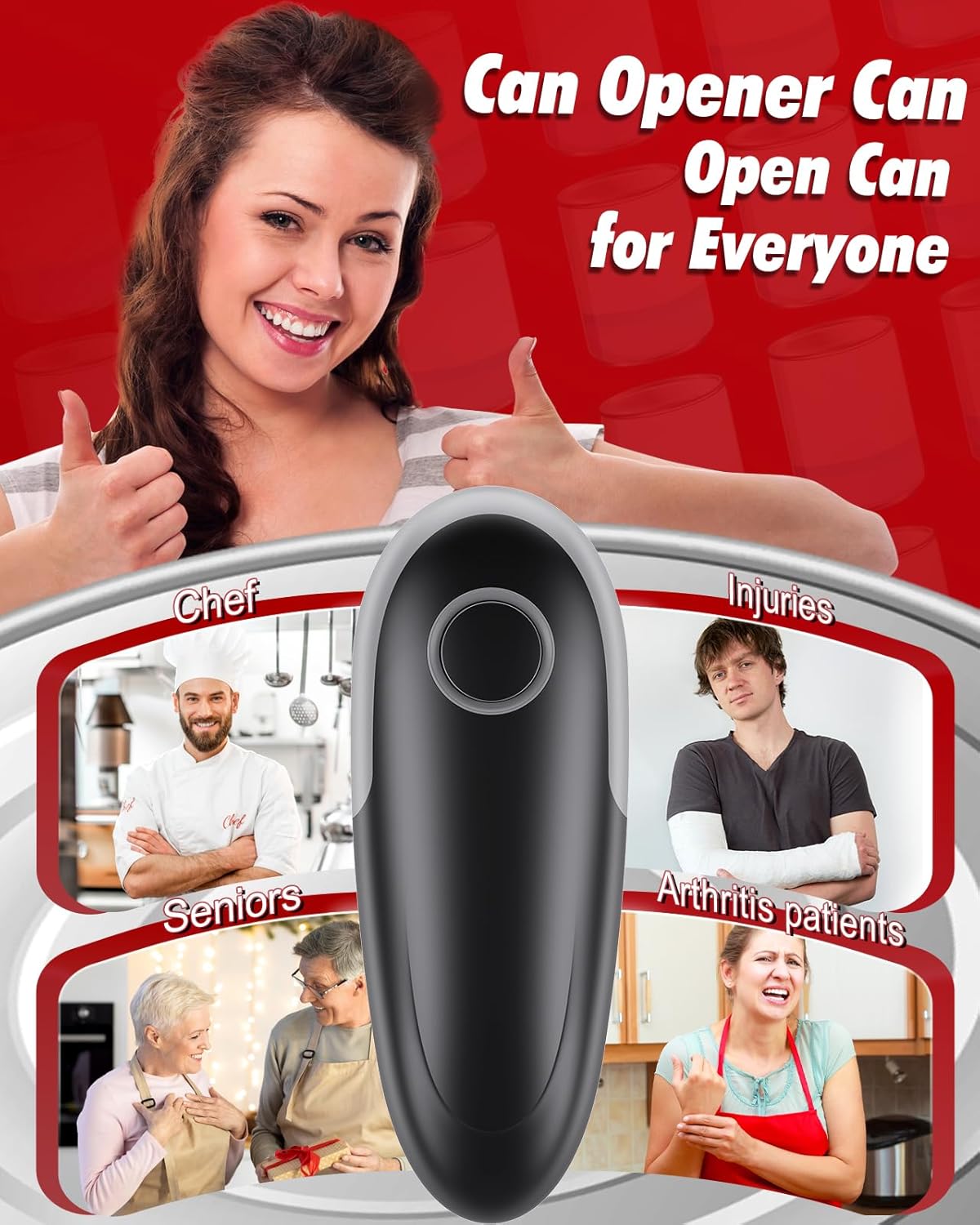 One Touch Electric Can Opener Fits All Can Sizes, Electric Can Openers for Kitchen Food Safe with Smooth Edge, Kitchen Gadgets Automatic Can Opener for Seniors, Arthritis and Chef（Black)