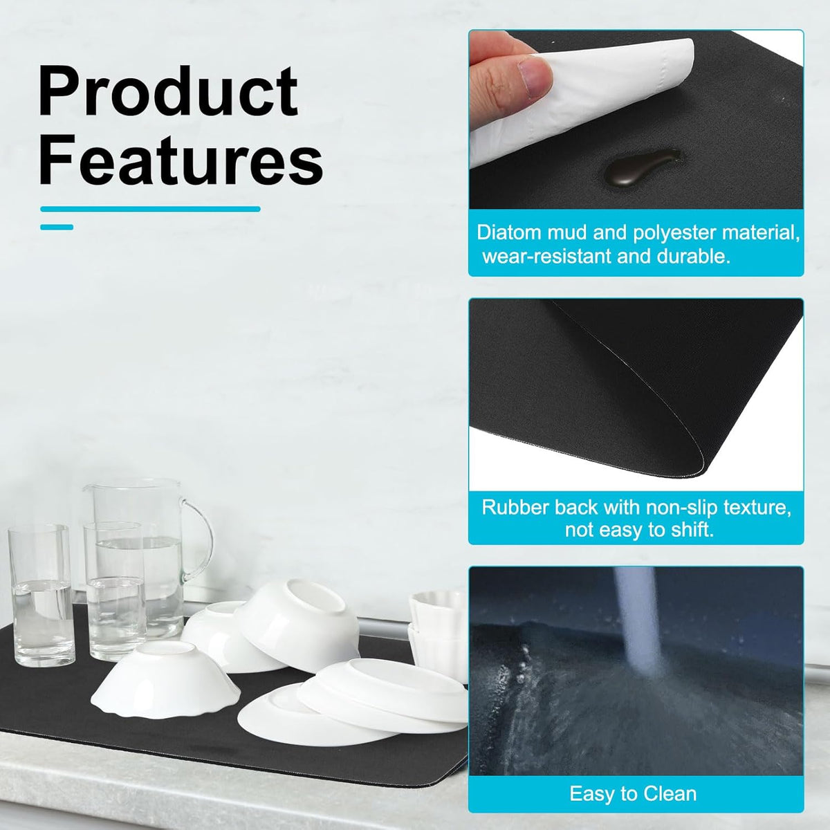 uxcell Silicone Mats for Kitchen Counter, 15.7" x 11.8" Non-Slip Countertop Protector Mat Heat Resistant Coffee Mat Waterproof Table Placemat, Black