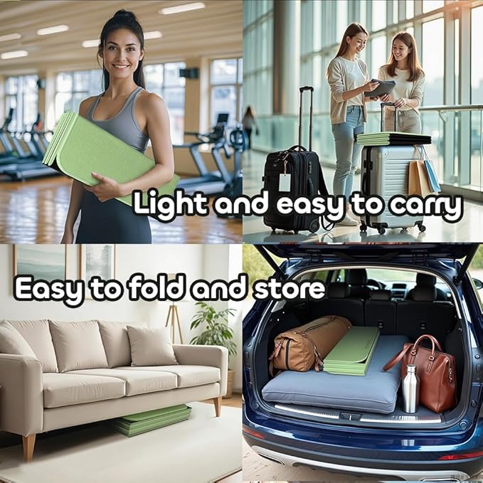 Foldable Yoga Mat 12mm Extra Thick Joint Protection,Portable Design for Travel/Pilates/Board/Camping,Environmental Sports Mat Non-Slip Gym Mat,Odorless POE Material