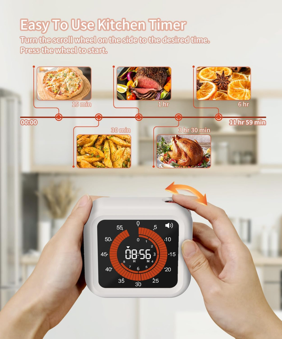 Digital Visual Timer - Max 11H 59M Rechargeable Countdown Timer with VA Display, Clear Digits, Adjustable Volume and Brightness, Magnetic Digital Timer for Kitchen, Classroom, Office (White)