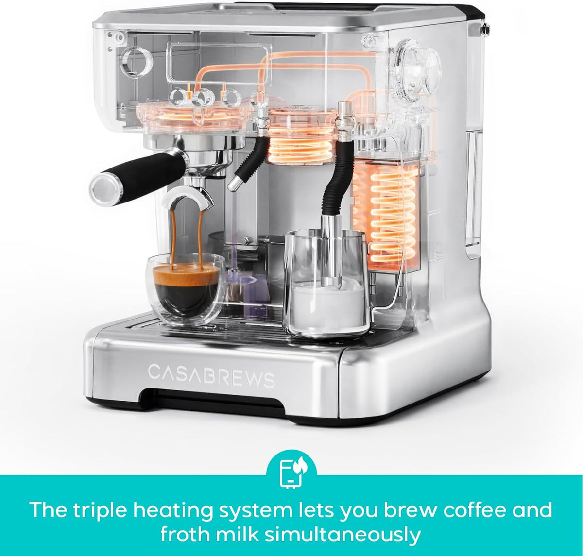 CASABREWS Neutron Pro Espresso Machine with Dual Boiler, 20 Bar Espresso Maker with Automatic Milk Frother and LCD Display, Cappuccino Latte Maker with Separate Hot Water System for Americano, Silver