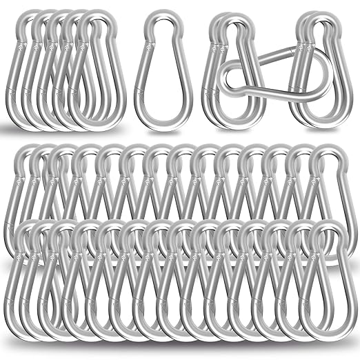 200PCS M6 Spring Snap Hook Carabiner, Heavy Duty Galvanized Steel Carabiner Clip, 260LBS Holding Capacity Spring Clips for Hammock Swing Outdoor Travel