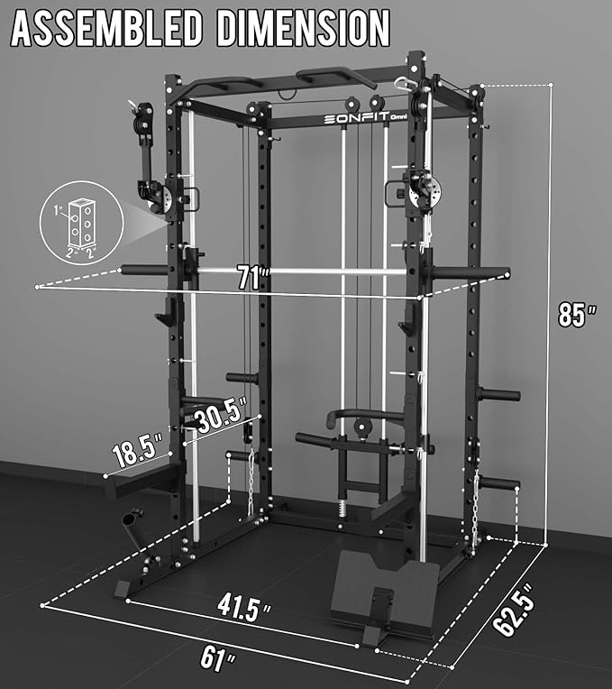 Eonfit E3 Smith Machine with 360°Rotating Arm for Home Gym Equipment, Multi-Function Power Cage Squat Rack with Cable Crossover LAT Pulldown Pulley System All in One