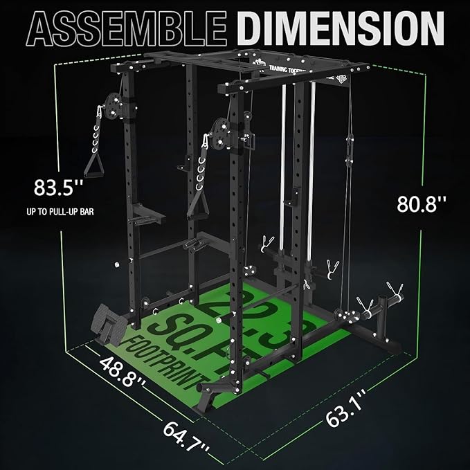 Mikolo Power Cage, 1500lbs Power Rack with LAT PullDown and Cable Crossover System, Squat Rack with Pulley System, Weight Cage for Home Gym with Training Attachments