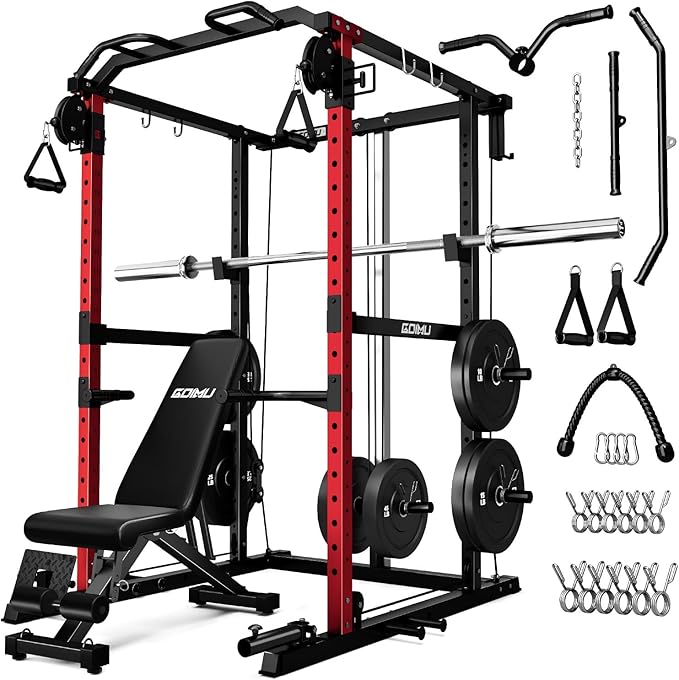 R1-V4 Power Cage Rack, 2000LB Squat Rack with Cable Crossover System, Multi-Function Weight Cage, Home Gym Workout Machine with More Training Attachments