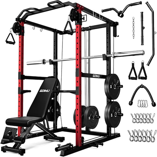 R1-V4 Power Cage Rack, 2000LB Squat Rack with Cable Crossover System, Multi-Function Weight Cage, Home Gym Workout Machine with More Training Attachments