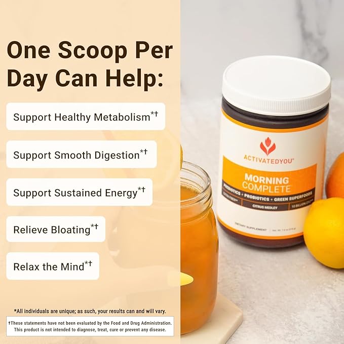 ACTIVATEDYOU Morning Complete Daily Wellness Greens Superfood Drink Mix for Gut Health w/Prebiotics, Probiotics, Antioxidants, Green Superfoods, 10 Billion CFUs (3 Pack, Citrus Medley)