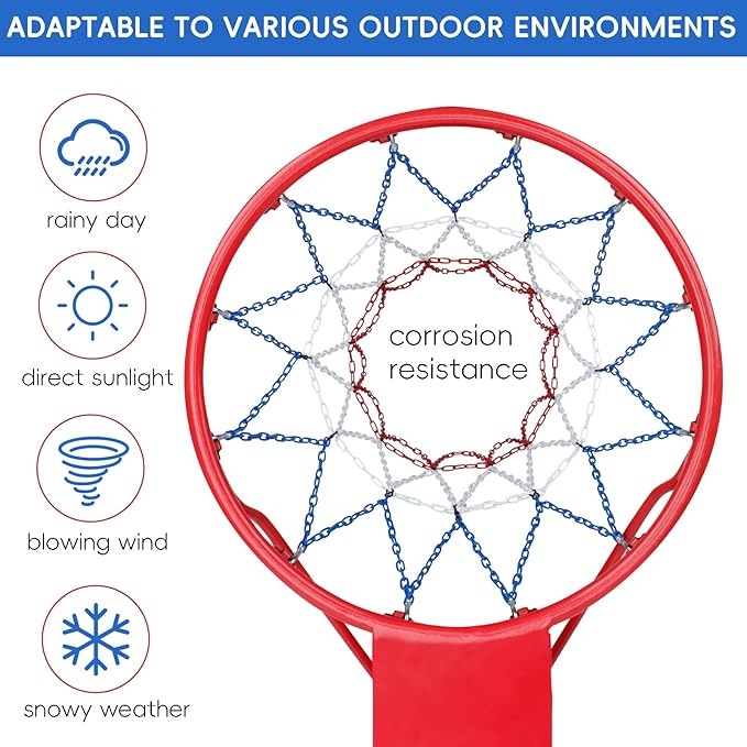 Basketball Net, Stainless Steel Braided Chain Heavy Duty, Standard Basketball Net (12 Links), Quick Installation. Suitable for Indoor and Outdoor Climates