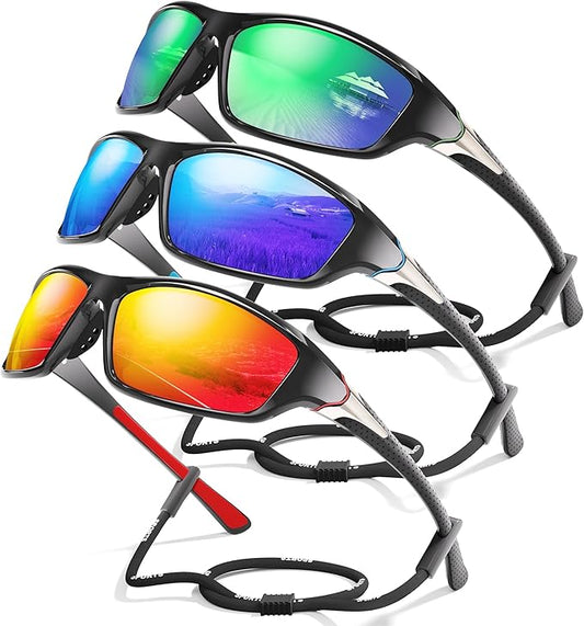 3 Pack Polarized Sports Sunglasses for Men, Mens Sunglasses Wrap Around UV400 Protection for Cycling Fishing Driving