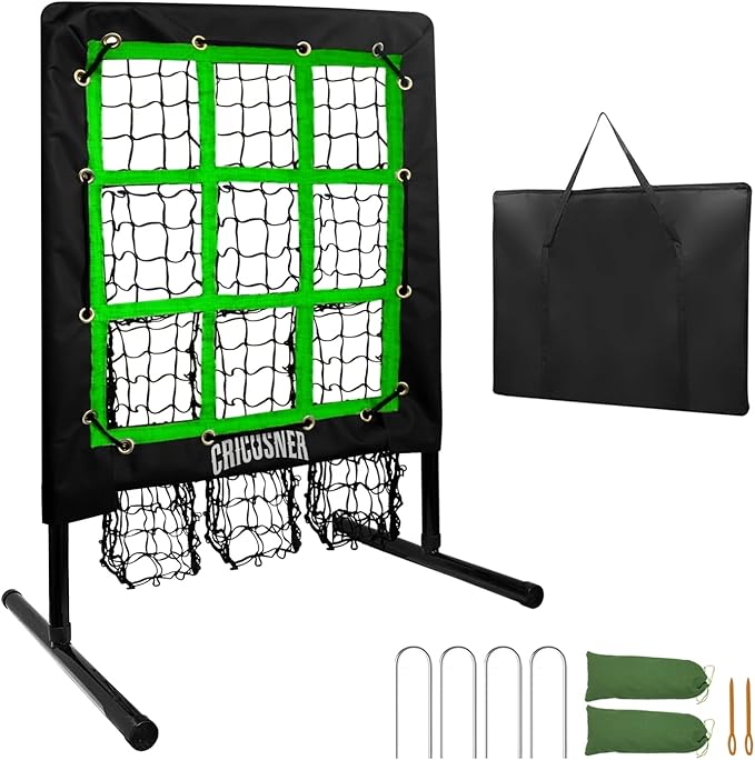 9 Hole Pitching Net, Heavy-Duty Baseball Net with Strike Zone for Pitching and Hitting, Height Adjustable Training Equipment with 9 Pocket Pitching Target for Baseball & Softball Practice
