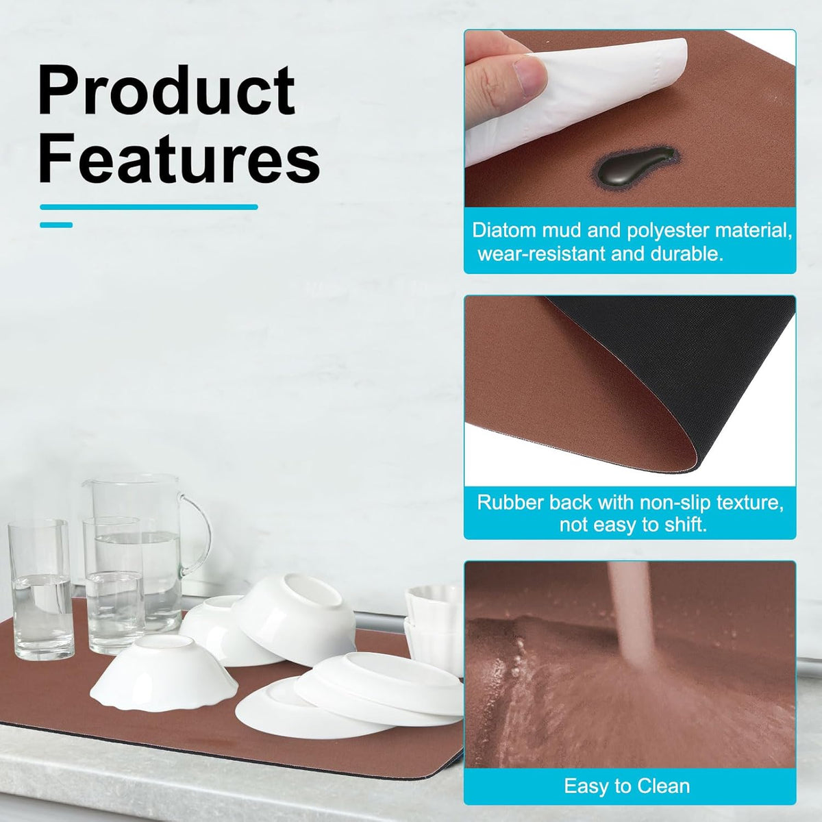 uxcell Silicone Mats for Kitchen Counter, 15.7" x 11.8" Non-Slip Countertop Protector Mat Heat Resistant Coffee Mat Waterproof Table Placemat, Brown