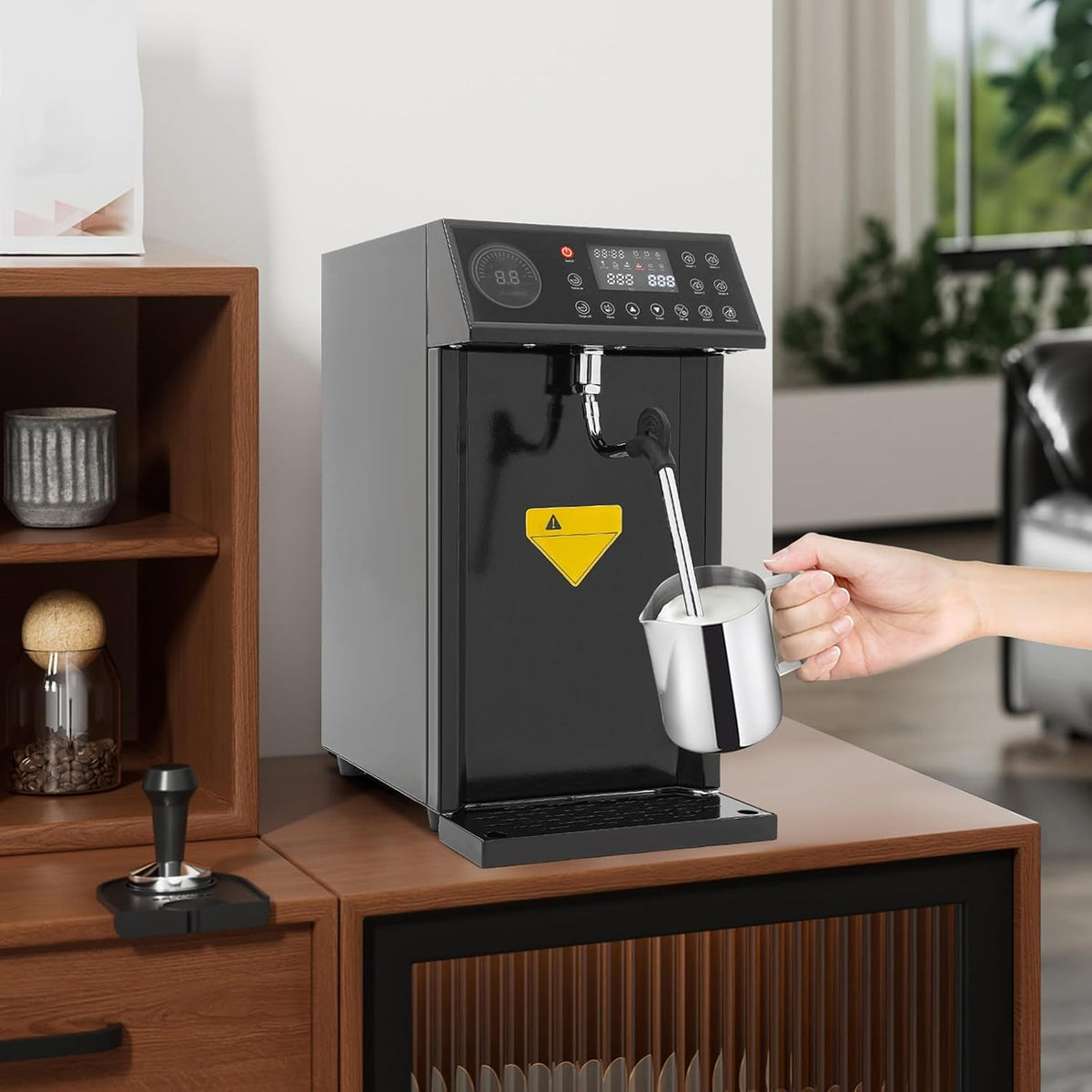 8L/2.11gal Commercial Steam Milk Frother, 3000W 5-Gear Fast Heating Milk Steamer Machine Electric Steam Milk Frothing Machine Espresso Coffee Milk Foam Machine for Bar Cafe