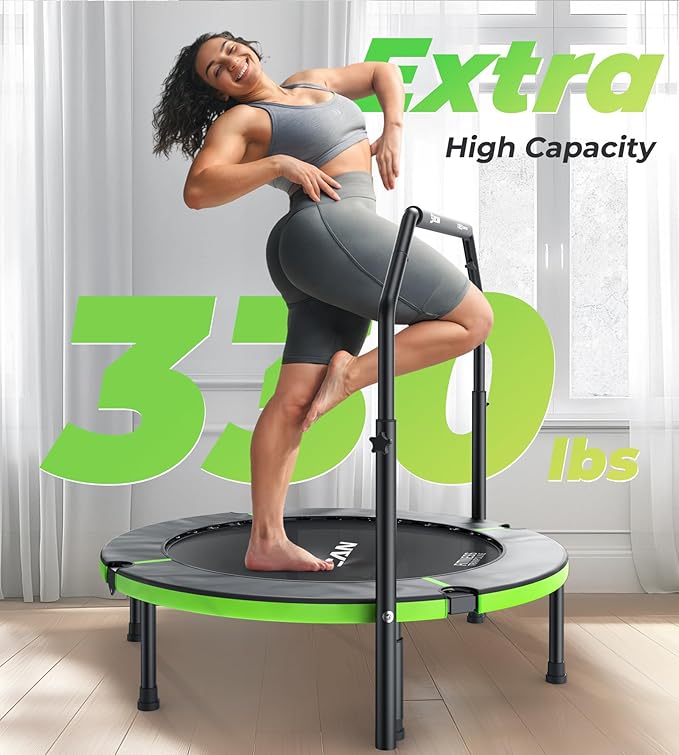 BCAN 40"/48" Foldable Mini Trampoline, Rebounder Trampoline for Adults, U/T Shape Adjustable Foam Handle, Exercise Rebounder for Adults Indoor/Garden Workout, Max Load 330lbs/440lbs