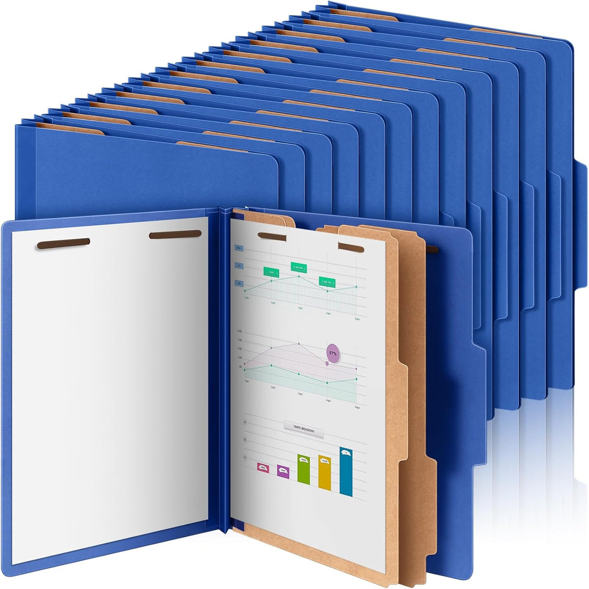 24 Pcs Classification Folders Letter Size Bulk - 2 Dividers Pressboard File Folder with 3.5 Inch Expansion, 2 Prongs Fastener, Heavy Duty Office File Organizer for Teacher Medical (Dark Blue)