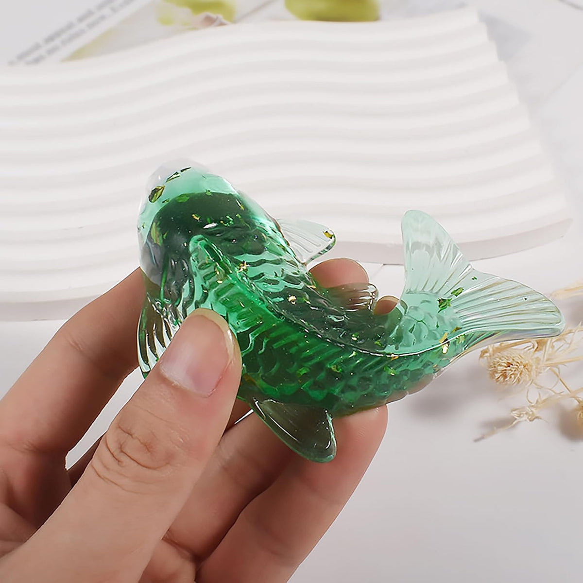 2 Pack Fish Resin Mold - Animal Resin Casting Silicone Molds for Home Decor & Candle Making Wave Spiral Mold