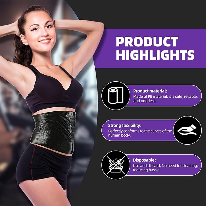 60 Meters Black Osmotic Plastic Body Wrap,Workout & Sweat Enhancer Stomach Film Body Applicator Power Wrap,DIY Sauna Wrap(2 Rolls)