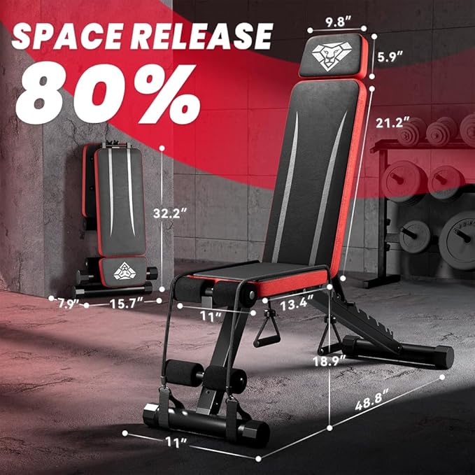 Adjustable Weight Bench, Workout Bench with Adjustable Headrest for Full Body Workout, Fast Folding 660LBS Stable Weight Bench for Men Women Versatile Workouts and Workout Bench for Home Gym (Black)