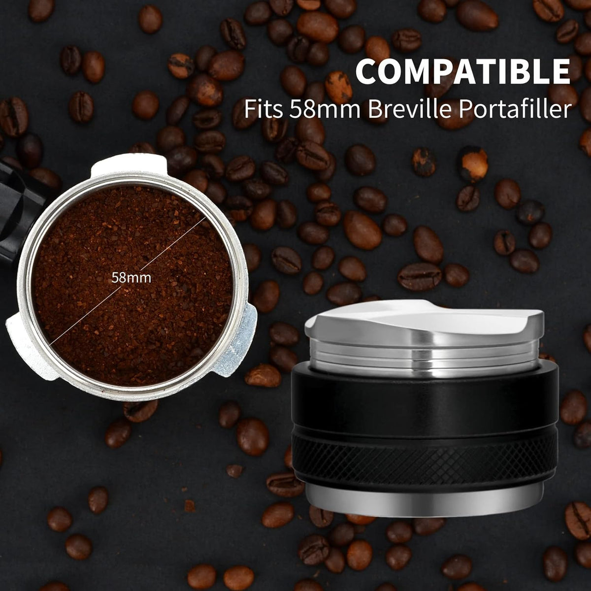 58mm Espresso Distributor & Tamper, Coffee Distributor Adjustable Height, Coffee Leveler Fits with Two-in-one Double-head and Flat-bottom Three Leaf for Macaroons