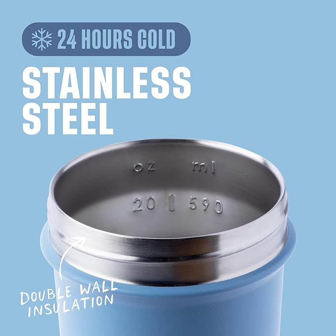 BlenderBottle Sport Sleek Insulated Stainless Steel Shaker Bottle with Wire Whisk, 25-Ounce, Dusty Blue – Protein Shakes & Hydration for Athletes & Fitness Enthusiasts, Easy Mixing, Slim Easy to Hold, Keeps Drinks Cold, Lockable Lid