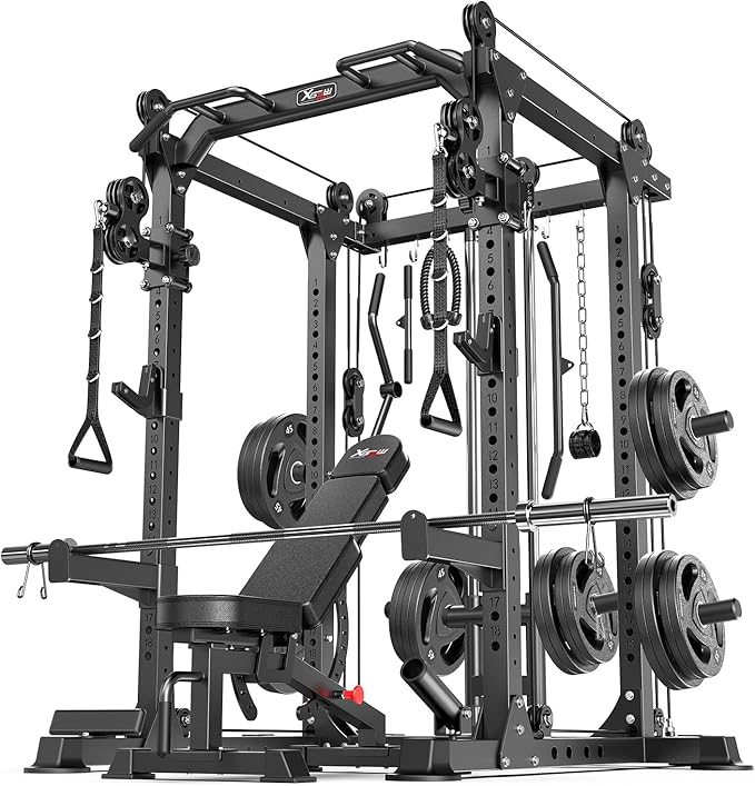 Power Rack Power Cages Multi-Function Squat Rack with Cable Crossover System Selectable More Training Attachment Weight Cage for Garage Home Gym