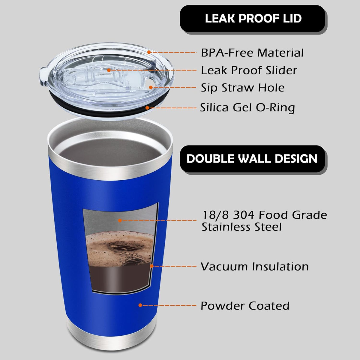 20oz Tumbler Bulk Stainless Steel Tumblers with Lid Vacuum Insulated Double Wall Travel Coffee Mug Powder Coated Tumbler Cup for Hot and Cold Drinks(Dark Blue, 12 pack)