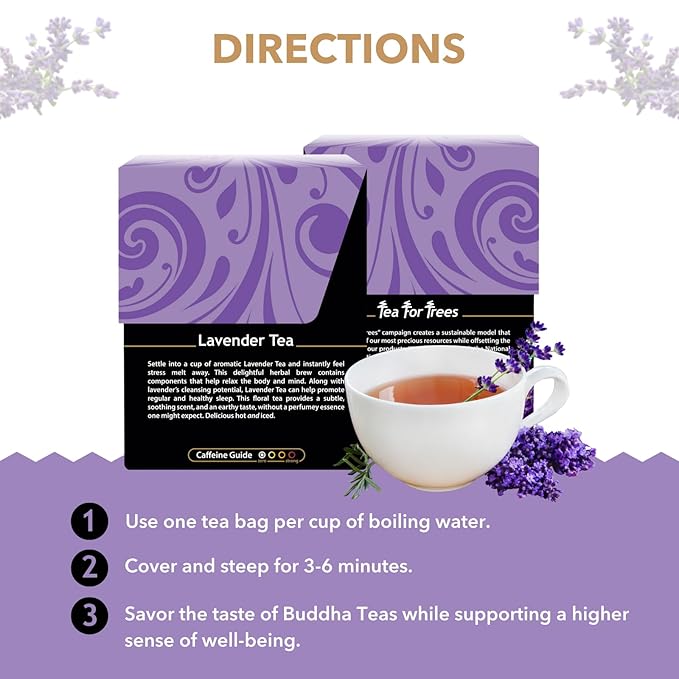 Buddha Teas Organic Lavender Tea - OU Kosher, USDA Organic, CCOF Organic, 18 Bleach-Free Tea Bags