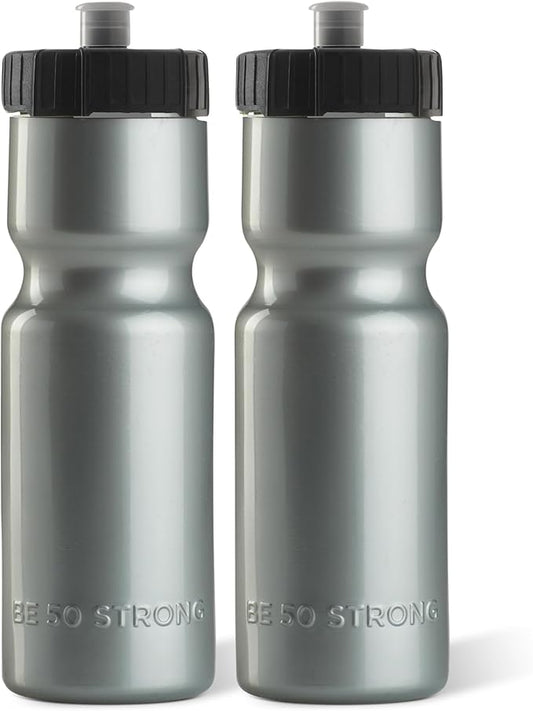 50 Strong Sports Water Bottles – Reusable 22 oz BPA-Free Plastic Bottles with Pull Top Cap – Made in USA – Top Rack Dishwasher Safe – Fits Most Bike Cages Brand