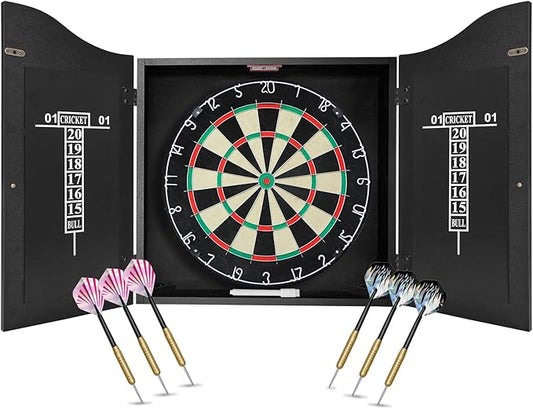 Bristle Dart Board Set, Professional Dart Board 18" with 6pcs 18g Darts Outdoor Dartboard Set, Compressed Sisal Metal Wire Board with Rotating Number Ring