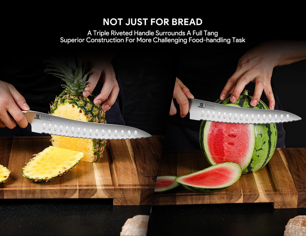Resharpenable Bread Knife, 8 Inch Multifunction Serrated Knife, German HC Stainless Steel Bread Cutting Knife with Innovative Wavy Edge for Efficient Slicing, Razor Sharp for Homemade Bread