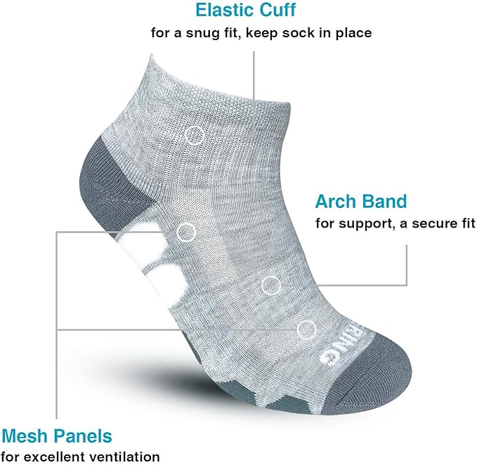 BERING Men's Ankle Socks Athletic Running Cushion Quarter (6 Pairs)
