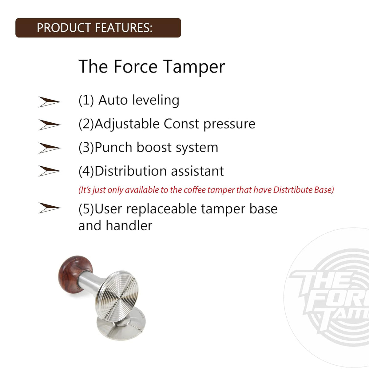 The Force Tamper Automatic Impact Adjustable Constant Pressure and Autoleveling Coffee Tamper Reddish Brown Jellyfish Wooden Handle Set Pro (Standard Set, 53.00mm)