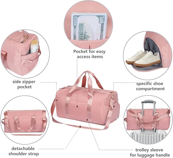 MABROUC Duffle Bag For Women, Sports Duffel Bag for Gym with Wet Pocket & Shoe Compartment, Overnight Weekender Travel Bag