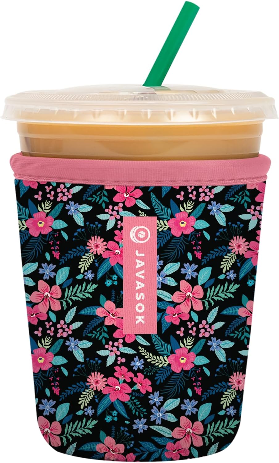 Sok It JavaSok Iced Coffee & Cold Soda Insulated Neoprene Cup Sleeve (Tropical Blooms, Small: 16-20oz)