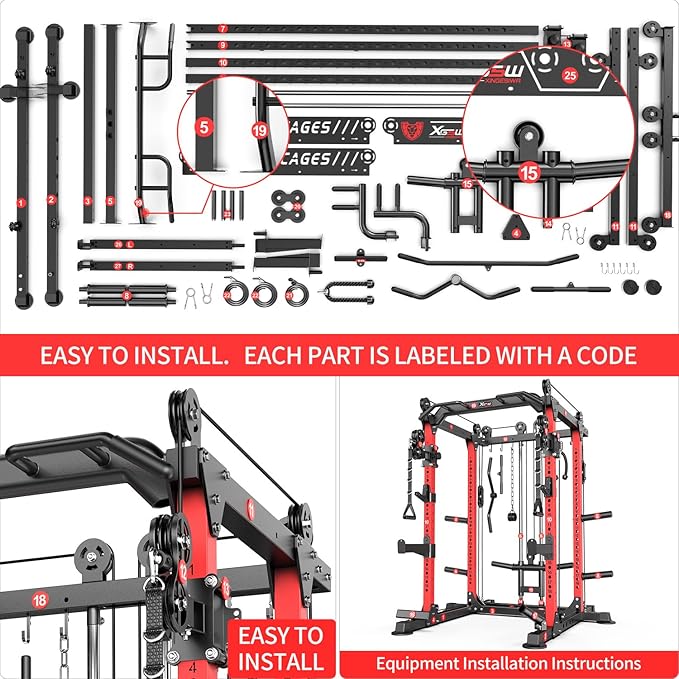 Power Rack Power Cages Multi-Function Squat Rack with Cable Crossover System Selectable More Training Attachment Weight Cage for Garage Home Gym
